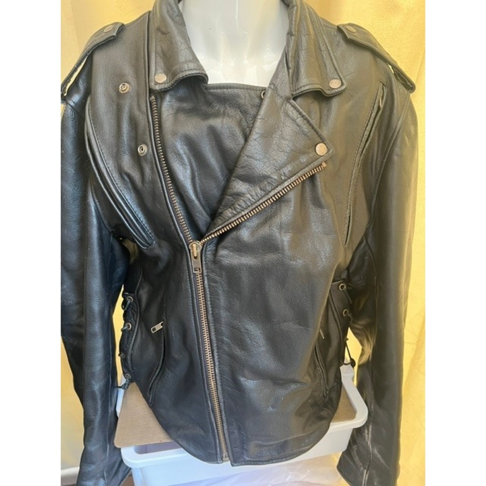 Xelement Motorcycle Jacket Mens 2XL Black Leather Biker Side Lace Zip Out Liner